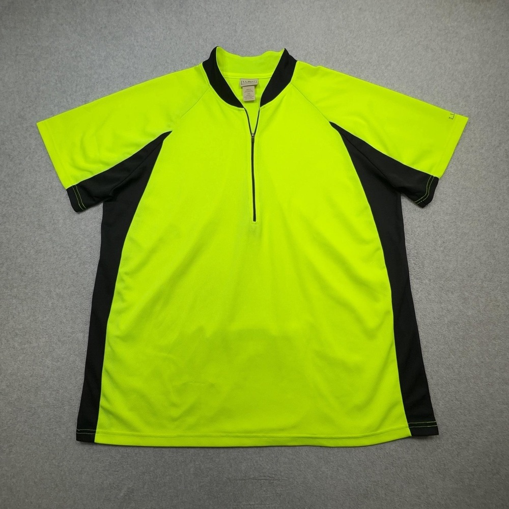 LL Bean Cycling Jersey Mens XXL Yellow Hi Vis Short Sleeve 1/4 Zip Performance
